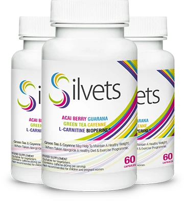 Confezione di 3 flaconi di Silvets, integratore per la perdita di peso.